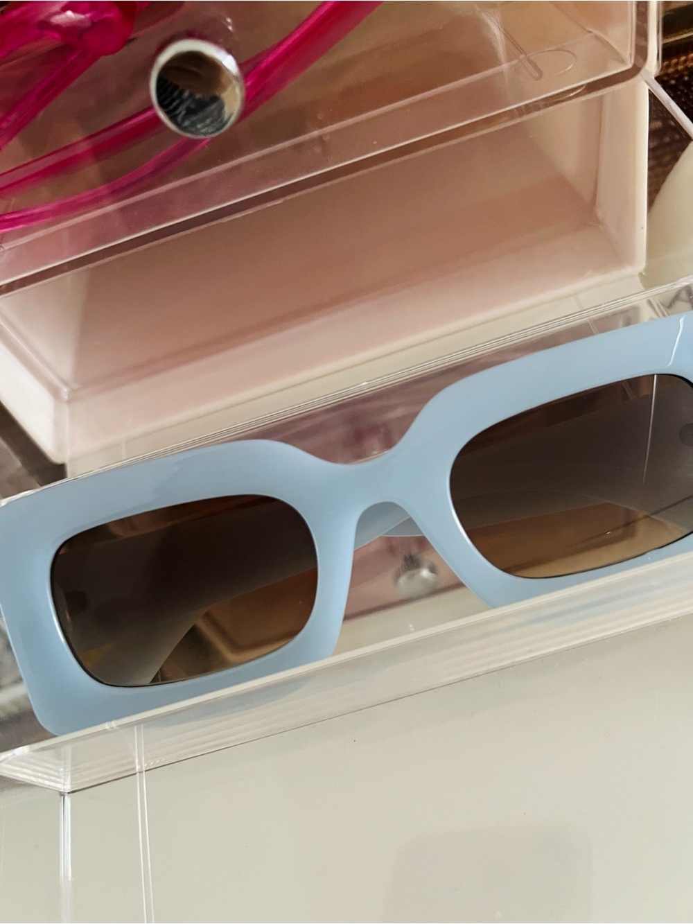 Chunky Rectangular Sky Blue Sunglasses - Picture 2 of 5